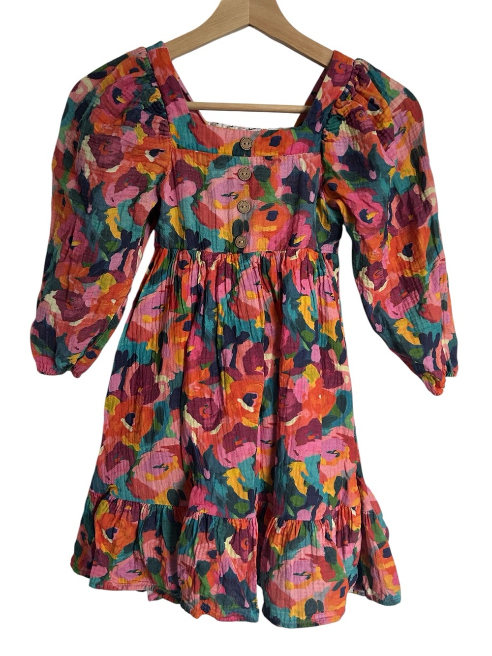Cheeky Plum Puff Sleeve Gauze Dress - 8Y
